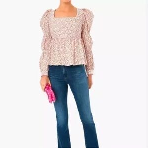 Tuckernuck Pink Floral Square-Neck Peplum Blouse